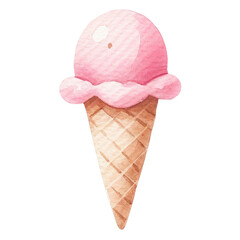 Watercolor illustration of a pink ice cream cone. Perfect for summer, dessert themes, and food-related designs.