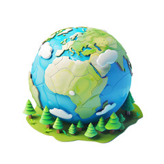 A cartoonish representation of the Earth with trees and clouds. The idea behind this image is to show the beauty of nature and the importance of preserving it