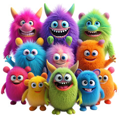 Fototapeta premium A cute colorful fuzzy grinning monsters