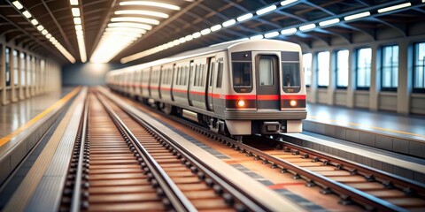 Fototapeta premium Subway train model on tracks , transportation, urban, subway, train, public, metro, underground, station, travel
