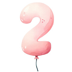 Pink watercolor number 2 balloon, ideal for birthdays, anniversaries, celebrations, invitations, and party decorations. Download for high-quality use.
