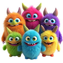 Fototapeta premium A cute colorful fuzzy grinning monsters
