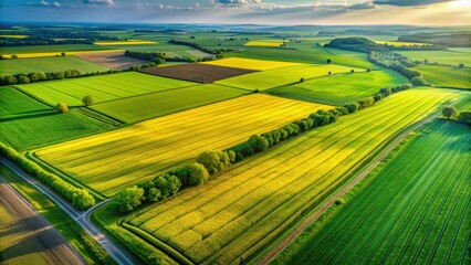 Obraz premium Top down view of a lush green and yellow countryside field , field, countryside, landscape, aerial view, grass, farm, rural