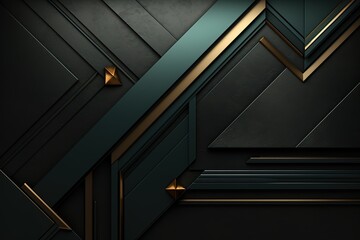 Obraz premium Abstract geometric background with dark green and gold accents.