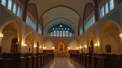 Fototapeta premium Yom Kippur scene with a synagogue interior