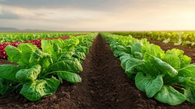 Crop field with intercropping of various vegetable species, diverse farming, advanced horticultural techniques