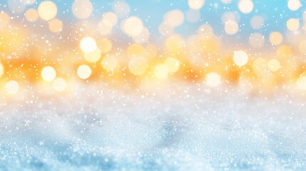 Obraz premium Bright and serene winter scene with glowing bokeh lights and delicate snowfall, perfect for holiday and festive backgrounds.