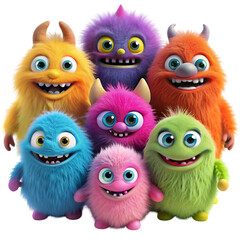 Fototapeta premium A cute colorful fuzzy grinning monsters