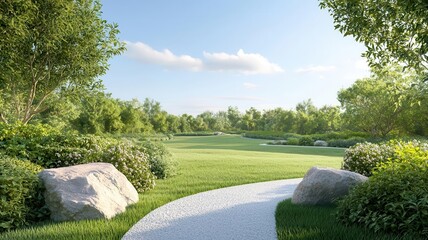 Fototapeta premium Landscape architect designing a park using 3D modeling software, modern landscaping, digital cultivation planning