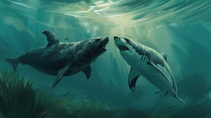 Fototapeta premium Prehistoric Shark Encounter.