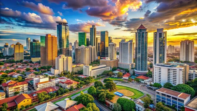 Vibrant cityscape of Manila, Philippines, with sleek skyscrapers, bustling streets, and historic architecture, showcasing a mix of modernity and cultural heritage.