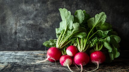 Vibrant Bunch of Fresh Radishes with Lush Green Leaves - Organic Garden Harvest Concept