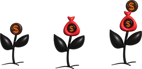 3d illustration of tree and financial bank business dollars