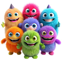 Fototapeta premium A cute colorful fuzzy grinning monsters