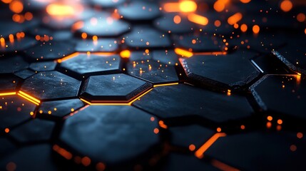A futuristic hexagon grid illuminated by intense, cinematic lighting