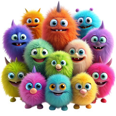 Fototapeta premium A cute colorful fuzzy grinning monsters