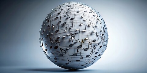 Conceptual sphere made of musical notes, rendering, music, sphere, notes, conceptual, art, abstract, creativity, composition