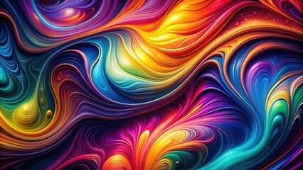 Vibrant colored liquid gradient pattern with swirling shapes and mesmerizing textures, creating a hypnotic and futuristic visual effect on a dark background.