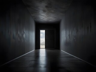 Surreal Abstract Hallway with Clouds Flying - Perfect for Inspirational, Motivational Backgrounds, Geometric Art, and Metaphorical Design