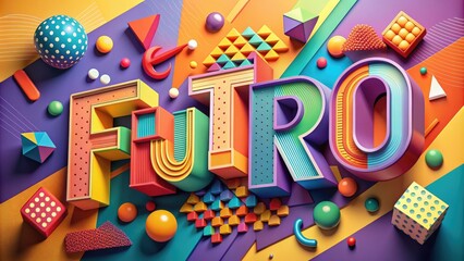 Vibrant colorful background with bold 3D typography, eclectic mix of retro-futuristic fonts, and playful geometric shapes, evoking a fun, youthful, and eclectic atmosphere.
