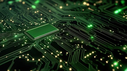 Obraz premium Abstract digital green background with circuit board patterns symbolizing technology and innovation