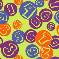 Hand drawn numbers seamless pattern for digital background, wallpaper and textile print. Cartoon style drawing. Education and finance theme, school lettering 