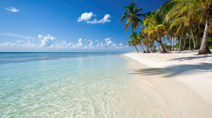 Fototapeta premium Tropical beach with palm trees swaying in the breeze