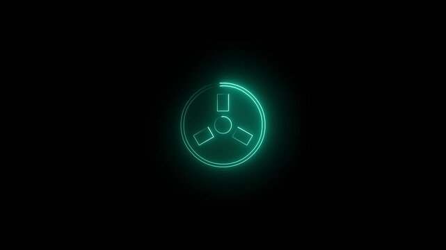 Abstract neon electric fan icon animation on black background ,various color