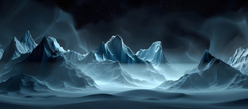 Futuristic Digital Landscape Featuring Abstract 3 D Shapes and Dark Background with Light Gradients, Perfect for Tech Startups and Sci-Fi Visualizations