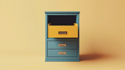 Organized Data Minimalist File Cabinet Illustration with Open Drawer on Neutral Background