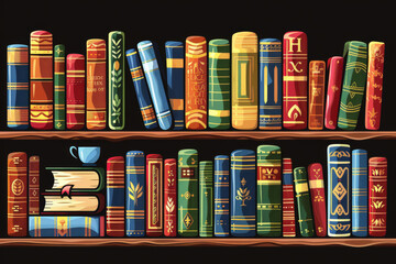 Naklejka premium Bookshelves with colorful books without logos and without titles.