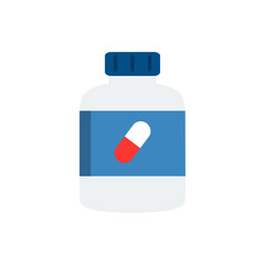Medical pill bottle icon. Healthcare, prescription, supplement, treatment concept. Flat vector design illustration isolated on background.