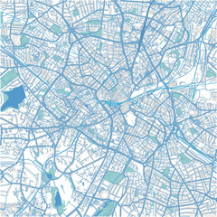 Fototapeta premium Map of Birmingham in United Kingdom in blue. Contains layered vector with roads water, parks, etc.