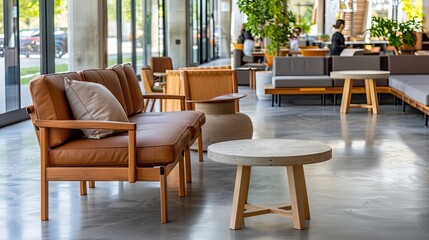 Obraz premium A room with a brown couch and a white pillow on it