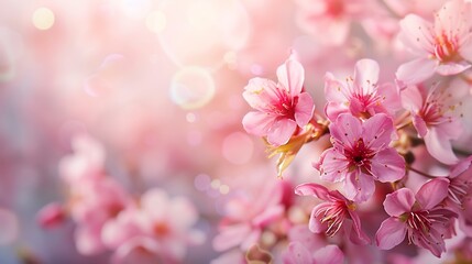 Pink Cherry Blossoms in Springtime Sunlight