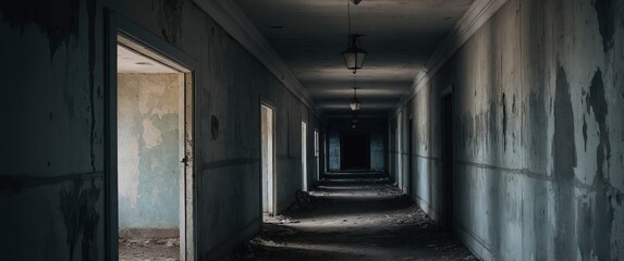 Creepy Hallway Haunting Ghostly Apparitions in an Abandoned Corridor.