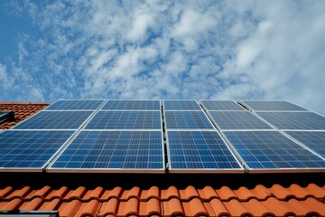 Naklejka premium roof with solar energy panels with generative ai