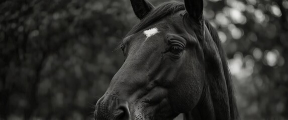 a horse - black and white side profile picture.