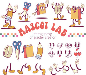 Retro groovy school supply mascot creation kit