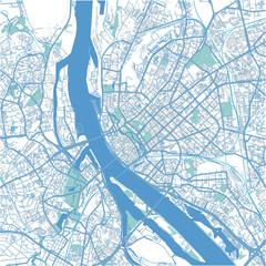 Map of Riga in Latvia in blue. Contains layered vector with roads water, parks, etc.