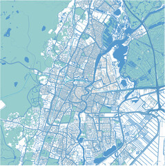 Map of Haarlem in Netherlands in blue. Contains layered vector with roads water, parks, etc.