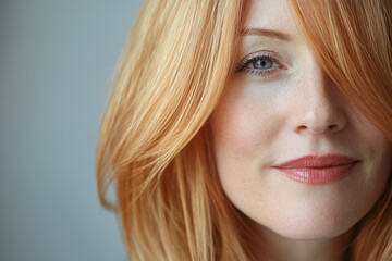 Naklejka premium Hair and beauty. Beautiful 40 year old Caucasian woman with red hair. Copy space for text.