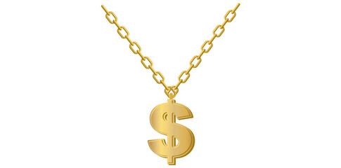 Shiny Gold Dollar Necklace Isolated On White Background, Luxury Jewelry Chain Necklace Vector Illustration.	
