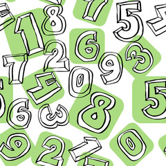 Hand drawn numbers seamless pattern for digital background, wallpaper and textile print. Cartoon style drawing. Education and finance theme, school lettering 
