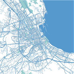 Map of Palermo in Italy in blue. Contains layered vector with roads water, parks, etc.