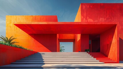 Modern architectural building with bold red design