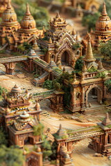 The ethereal city of temples and world heritage, Bagan, Myanmar with Hot air balloons and misty aerial views of Pagodas.