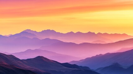 Obraz premium Colorful mountain range with layers of hills during sunset, serene landscape. Natural beauty and tranquility concept
