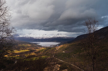 top view of the landscape of the area surrounding the village of Tennevoll, Norway