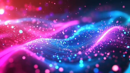 Obraz premium Abstract background with rose sapphire gleaming neon paths and twinkling effects Data flow theme